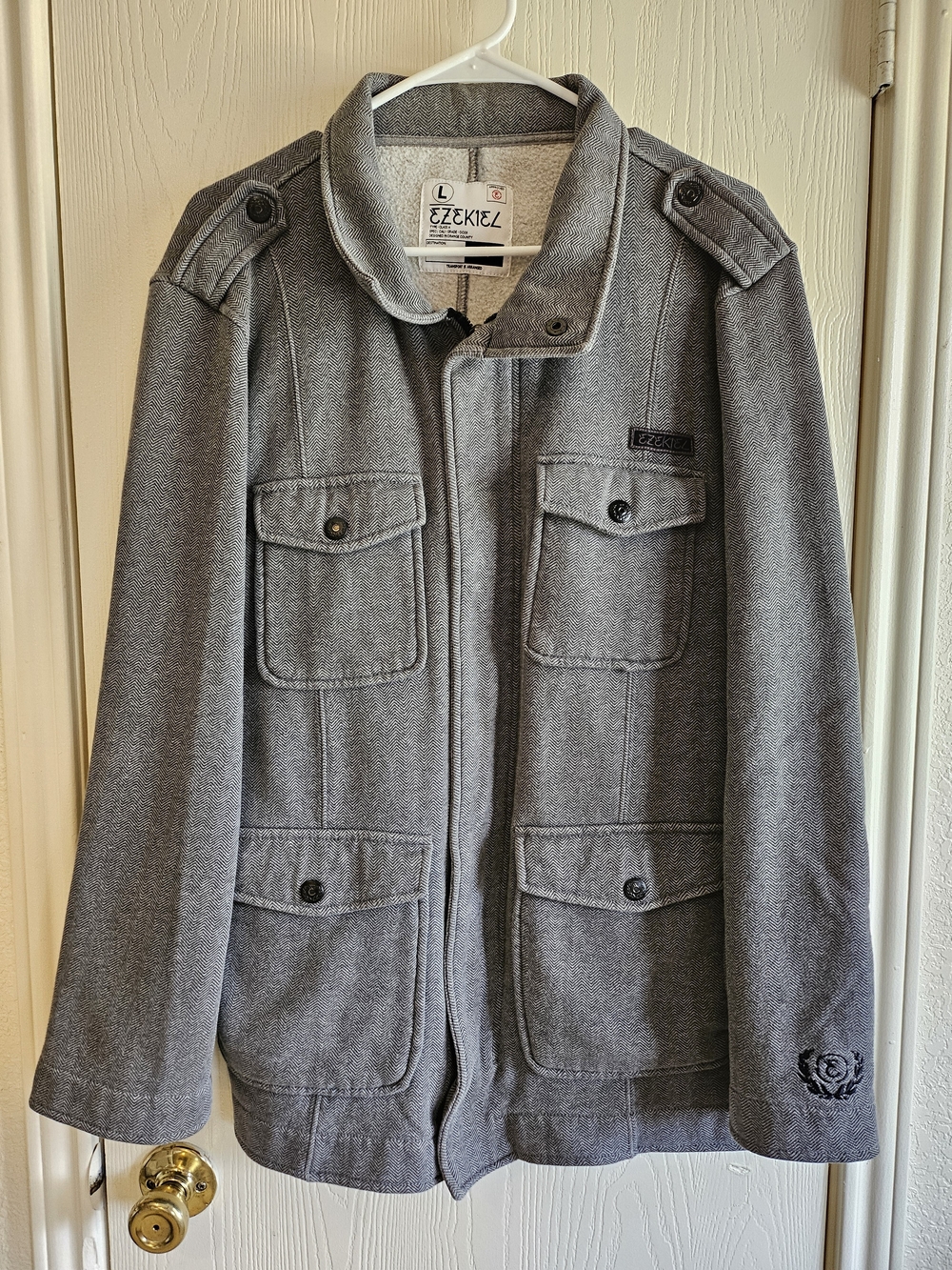 Men's gray Ezekiel herringbone military-style utility field jacket